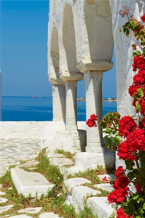 flowers greece - Old church dating from the 13 th century, Parikia (Hora), Paros Island, Cyclades, Greek Islands, Greece, Europe Stock Photo - Rights-Managed, Code: 841-05796778