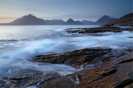 skye scotland - The view on a winter evening across Loch Scavaig towards the Cuillin Hills from Elgol, Isle of Skye, Scotland, United Kingdom, Europe Stock Photo - Rights-Managed, Code: 841-05847603