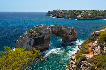 Natural arch, Cala Santanyi es Pontas, Mallorca (Majorca), Balearic Islands, Spain, Mediterranean, Europe Stock Photo - Rights-Managed, Code: 841-05848742