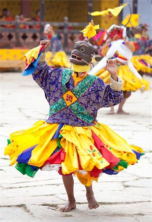 Buddhist monks performing masked dance during the Gangtey Tsechu at Gangte Goemba, Gangte, Phobjikha Valley, Bhutan, Asia Stock Photo - Rights-Managed, Code: 841-05959810