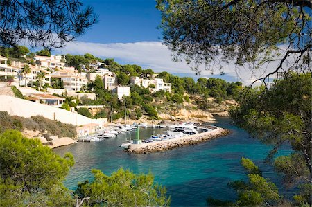 View from hillside to the harbour Portals Vells near Magaluf,  Mallorca, Balearic Islands, Spain, Mediterranean, Europe Stock Photo - Rights-Managed, Code: 841-05959849