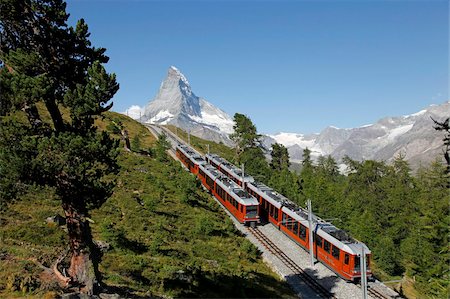 switzerland - Gornergrat Railway in front of the Matterhorn, Riffelberg, Zermatt, Valais, Swiss Alps, Switzerland, Europe Stock Photo - Rights-Managed, Code: 841-05959891