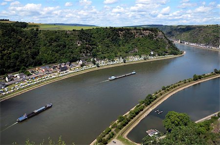 river curve not bend not people - View from Loreley to St. Goarshausen and the River Rhine, Rhine Valley, Rhineland-Palatinate, Germany, Europe Stock Photo - Rights-Managed, Code: 841-05959919