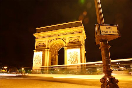 simsearch:614-06719755,k - Arc de Triomphe and Place Charles de Gaulle at night, Paris, France, Europe Stock Photo - Rights-Managed, Code: 841-05959978