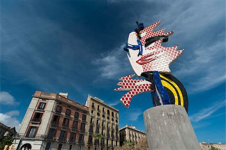 espagnol (relatif à l'espagne) - Sculpture intitulée tête de Barcelone par Roy Lichtenstein, Placa d'Antoni Lopez, Barcelone, Catalogne, Espagne, Europe Photographie de stock - Rights-Managed, Code: 841-05960780