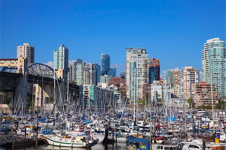 Yachts moored in False Creek at Granville Island with Burrard Bridge, Vancouver, British Columbia, Canada, North America Stock Photo - Rights-Managed, Code: 841-05961711