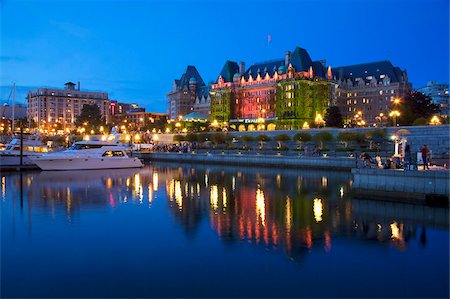 Inner Harbour with the Empress Hotel at night, Victoria, Vancouver Island, British Columbia, Canada, North America Stock Photo - Rights-Managed, Code: 841-05961742