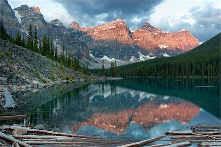 Early morning reflections in Moraine Lake, Banff National Park, UNESCO World Heritage Site, Alberta, Rocky Mountains, Canada, North America Stock Photo - Rights-Managed, Code: 841-05961798