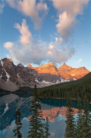 Early morning reflections in Moraine Lake, Banff National Park, UNESCO World Heritage Site, Alberta, Rocky Mountains, Canada, North America Stock Photo - Rights-Managed, Code: 841-05961792