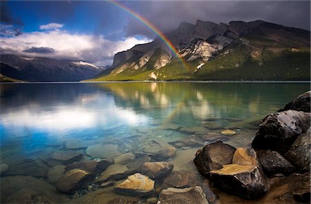 simsearch:841-07590044,k - Rainbow over the waters of Lake Minnewanka, Banff National Park, UNESCO World Heritage Site, Alberta, The Rocky Mountains, Canada, North America Stock Photo - Rights-Managed, Code: 841-05962117