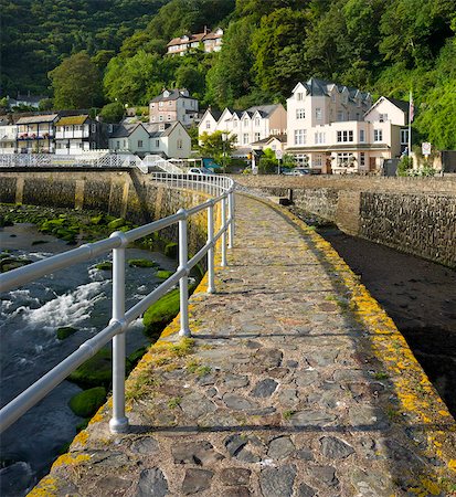 seawall - Stone harbour wall and village of Lynmouth on a summer morning, Exmoor National Park, Devon, England, United Kingdom, Europe Stock Photo - Rights-Managed, Code: 841-05962627