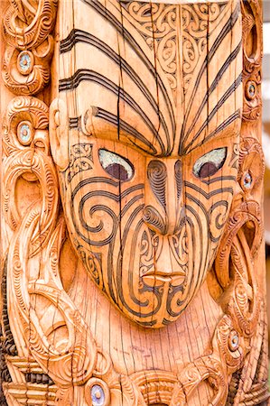 Maori carvings, Whakarewarewa Thermal Reserve, North Island, New Zealand, Pacific Stock Photo - Rights-Managed, Code: 841-06034046