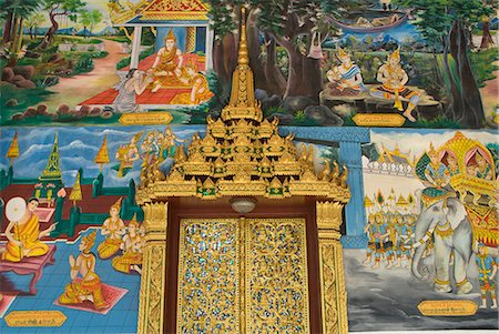 painting (fine art) - Decorative door and wall paintings, Wat Impeng, Vientiane, Laos, Indochina, Southeast Asia, Asia Stock Photo - Rights-Managed, Code: 841-06031707