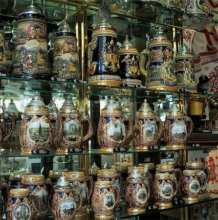 souvenir - Souvenir shop window display of traditional Austrian beer tankards, Vienna, Austria, Europe Stock Photo - Rights-Managed, Code: 841-06033255