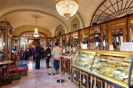 Interior of fashionable Cafe Gerbeaud, Vorosmarty Ter, Budapest, Central Hungary, Hungary, Europe Stock Photo - Rights-Managed, Code: 841-06033431