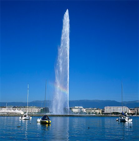 fountain - Jet d'eau (water jet), Geneva, Lake Geneva (Lac Leman), Switzerland, Europe Stock Photo - Rights-Managed, Code: 841-06033512