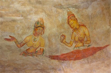 Sigiriya Damsels or Cloud Maidens, Sigiriya Lion Rock Fortress,  UNESCO World Heritage Site,  Sigiriya, Sri Lanka, Asia Stock Photo - Rights-Managed, Code: 841-06344408