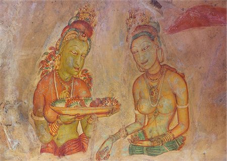 Sigiriya Damsels or Cloud Maidens, 5th century AD,  frescoes, Sigiriya Lion Rock Fortress, Sigiriya, Sri Lanka, Asia Stock Photo - Rights-Managed, Code: 841-06344500