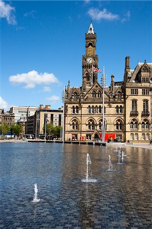 City Park Fountains and City Hall, Bradford, West Yorkshire, England Stock Photo - Rights-Managed, Code: 841-06345002