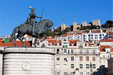 Statue of King John 1st and Castelo de Sao Jorge, Praca da Figueira, Baixa, Lisbon, Portugal, Europe Stock Photo - Rights-Managed, Code: 841-06345287