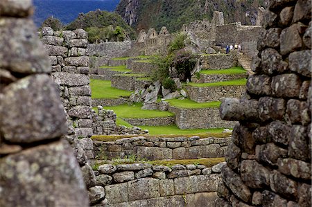 Inca wall, Machu Picchu, peru, peruvian, south america, south american, latin america, latin american South America. The lost city of the Inca was rediscovered by Hiram Bingham in 1911 Stock Photo - Rights-Managed, Code: 841-06345389