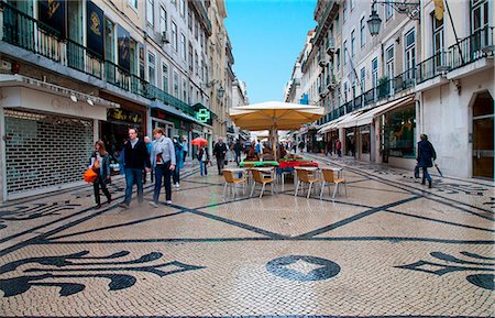 Shops and restaurants on Augusta Street, the main shopping street, Lisbon, Portugal, Europe Stock Photo - Rights-Managed, Code: 841-06341498