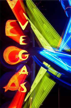 Neon Vegas sign at night, Downtown, Freemont East Area, Las Vegas, Nevada, United States of America, North America Stock Photo - Rights-Managed, Code: 841-06343168