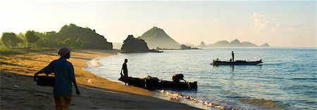 Panorama of a woman waiting for the fisherman to return at Kuta Beach, Kuta Lombok, Indonesia, Southeast Asia, Asia Stock Photo - Rights-Managed, Code: 841-06445086