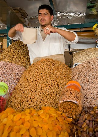 Nuts and dried fruit for sale at a stall in the souk in Marrakech, Morocco, North Africa, Africa Stock Photo - Rights-Managed, Code: 841-06445537