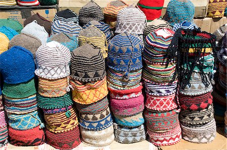 Brightly coloured knitted wool hats for sale in the souk in Marrakech, Morocco, North Africa, Africa Stock Photo - Rights-Managed, Code: 841-06445539