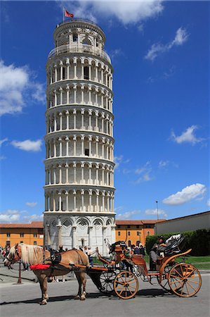 Horse and carriage by Leaning Tower, UNESCO World Heritage Site, Pisa, Tuscany, Italy, Europe Stock Photo - Rights-Managed, Code: 841-06445653