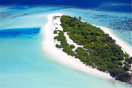 Aerial view of a desert  island, Maldives, Indian Ocean, Asia Stock Photo - Rights-Managed, Code: 841-06447293