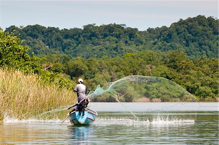 Fisherman casting net on Lake Izabal (Lago de Izabal), Guatemala, Central America Stock Photo - Rights-Managed, Code: 841-06447346