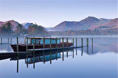 simsearch:841-06447444,k - Pleasure boat moored on a placid Derwent Water on a misty and frosty morning, Keswick, Lake District, Cumbria, England, United Kingdom, Europe Stock Photo - Rights-Managed, Code: 841-06447447