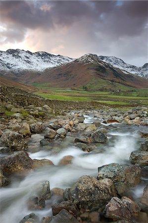 simsearch:841-06447444,k - Redacre Gill river tumbling over rocks towards the snow capped mountains surrounding Great Langdale, Lake District National Park, Cumbria, England, United Kingdom, Europe Stock Photo - Rights-Managed, Code: 841-06447518