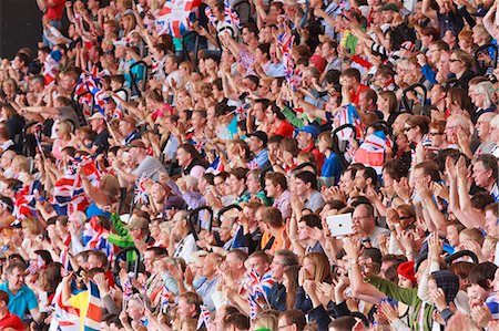 sports arena - Large crowd of British spectators with Union flags in a sports arena, London, England, United Kingdom, Europe Stock Photo - Rights-Managed, Code: 841-06447990