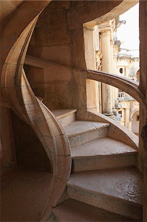 Spiral staircase within the Convent of Christ (Convento de Cristo), UNESCO World Heritage Site, Tomar, Ribatejo, Portugal, Europe Stock Photo - Rights-Managed, Code: 841-06448423