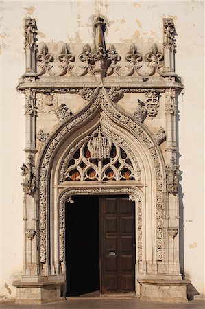 Manueline style sculpture on the the doorway of the Church of St. John the Baptist, Tomar, Ribatejo, Portugal, Europe Stock Photo - Rights-Managed, Code: 841-06448431