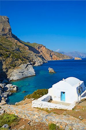 Beach and church, Agia Anna, Amorgos, Cyclades, Aegean, Greek Islands, Greece, Europe Fotografie stock - Rights-Managed, Codice: 841-06448581