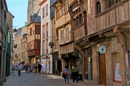 Medieval half timbered houses in streets of old town, Dinan, Brittany, France, Europe Stock Photo - Rights-Managed, Code: 841-06500006