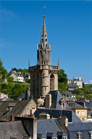 simsearch:841-06807616,k - Steeple of St. Melaine church dating from the 15th century, flamboyant gothic, and surrounding old town roofs, Morlaix, Finistere, Brittany, France, Europe Stock Photo - Rights-Managed, Code: 841-06500000