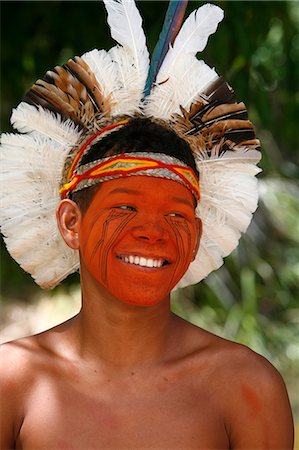 feather headdress tribe pictures - Portrait of a Pataxo Indian man at the Reserva Indigena da Jaqueira near Porto Seguro, Bahia, Brazil, South America Stock Photo - Rights-Managed, Code: 841-06500516