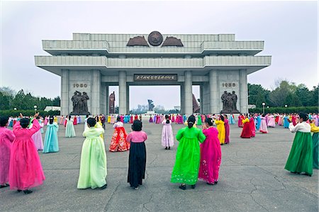 Women in colourful traditional dresses at mass dancing, Pyongyang, Democratic People's Republic of Korea (DPRK), North Korea, Asia Stock Photo - Rights-Managed, Code: 841-06501272