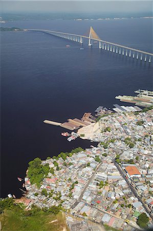 Aerial view of Ponte Rio Negro (Manaus Iranduba Bridge) crossing the Rio Negro, Manaus, Amazonas, Brazil, South America Stock Photo - Rights-Managed, Code: 841-06501457