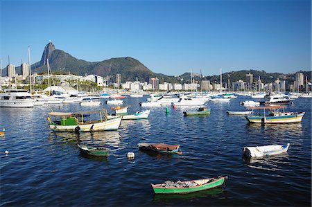 simsearch:841-02709392,k - Boats moored in the harbour with Christ the Redeemer statue in background, Urca, Rio de Janeiro, Brazil, South America Stock Photo - Rights-Managed, Code: 841-06501524