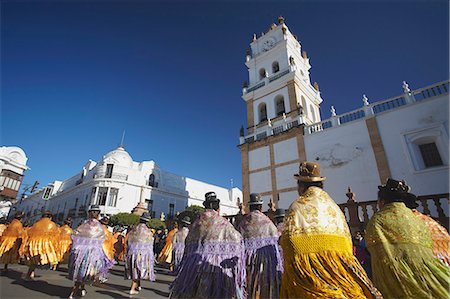 simsearch:841-07783120,k - Women dancing in festival in Plaza 25 de Mayo, Sucre, UNESCO World Heritage Site, Bolivia, South America Stock Photo - Rights-Managed, Code: 841-06501608