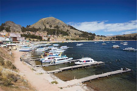 Boats moored in bay, Copacabana, Lake Titicaca, Bolivia, South America Stock Photo - Rights-Managed, Code: 841-06501769