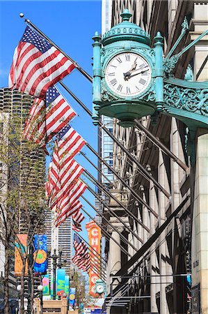 flag pole - Marshall Field Building Clock, State Street, Chicago, Illinois, United States of America, North America Stock Photo - Rights-Managed, Code: 841-06502045