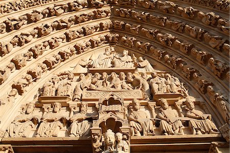 stereotypical french - Virgin's Gate tympanum, Western facade, Notre Dame Cathedral, Paris, France, Europe Stock Photo - Rights-Managed, Code: 841-06502123