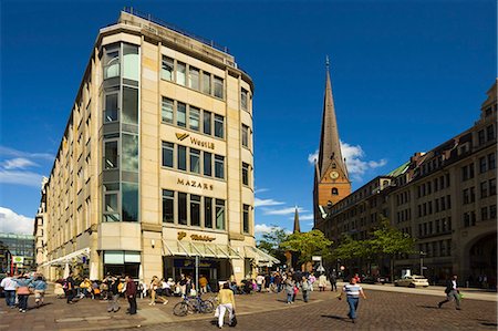 View from Rathausmarkt to the block between Hermannstrasse and Moenckebergstrasse, with St. Peter's Cathedral beyond, Hamburg, Germany, Europe Stock Photo - Rights-Managed, Code: 841-06502612